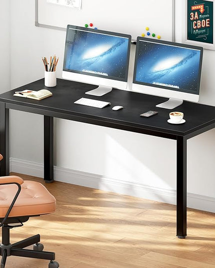 DlandHome 55 inches Large Computer Desk, Composite Wood Board, Decent and Steady Home Office Desk/Workstation/Table, BS1-140BB Black Walnut and Black Legs, 1 Pack - LeafyLoom