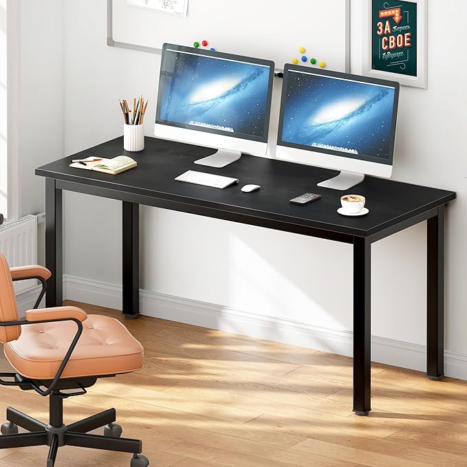 DlandHome 55 inches Large Computer Desk, Composite Wood Board, Decent and Steady Home Office Desk/Workstation/Table, BS1-140BB Black Walnut and Black Legs, 1 Pack - LeafyLoom