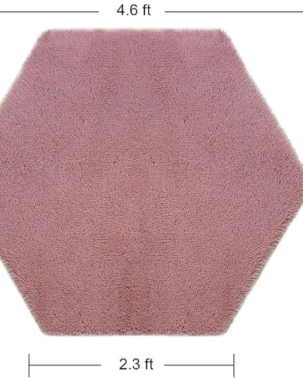 junovo Ultra Soft Rug for Nursery Children Room Baby Room Home Decor Dormitory Hexagon Carpet for Playhouse Princess Tent Kids Play Castle, Diameter 4.6 ft, Blush - LeafyLoom