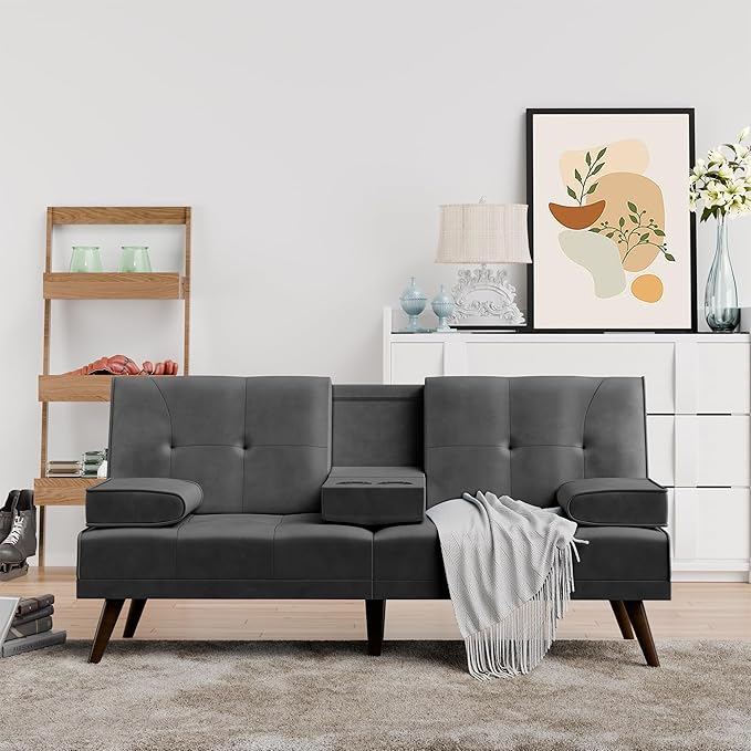 Shintenchi Futon Sofa Bed, Convertible Couch Bed Loveseat, Modern Futon Recliner Sleeper, Small Lazy Futon Set for Living Room, Office, Apartment,e, Dark Gray - LeafyLoom