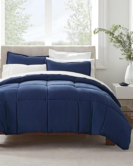 SERTA Simply Clean Ultra Soft Hypoallergenic Solid 2 Piece Comforter Set, Twin XL, Navy - LeafyLoom