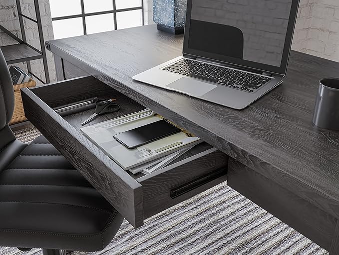 Signature Design by Ashley Freedan Rustic Farmhouse Home Office Desk, Dark Gray - LeafyLoom