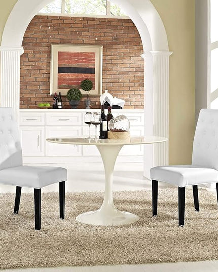 Modway Confer Modern Tufted Faux Leather Upholstered Parsons Two Dining Chairs in White - LeafyLoom