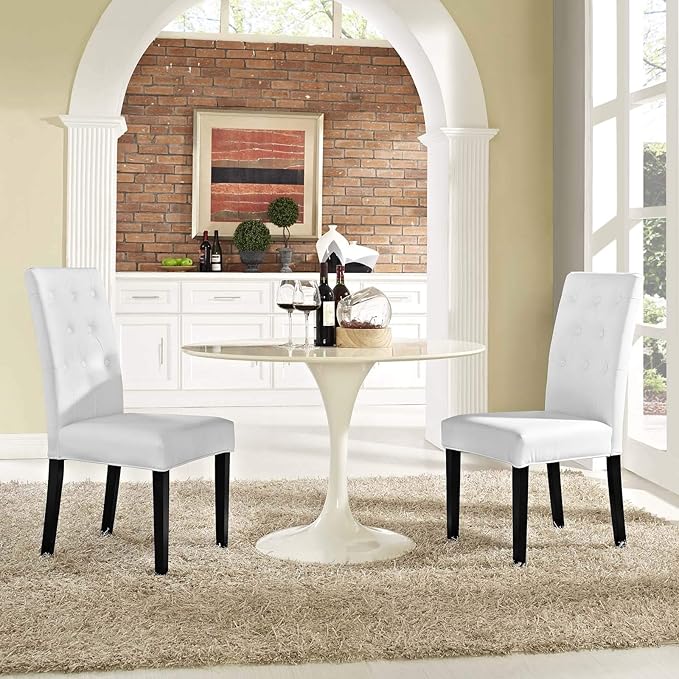 Modway Confer Modern Tufted Faux Leather Upholstered Parsons Two Dining Chairs in White - LeafyLoom