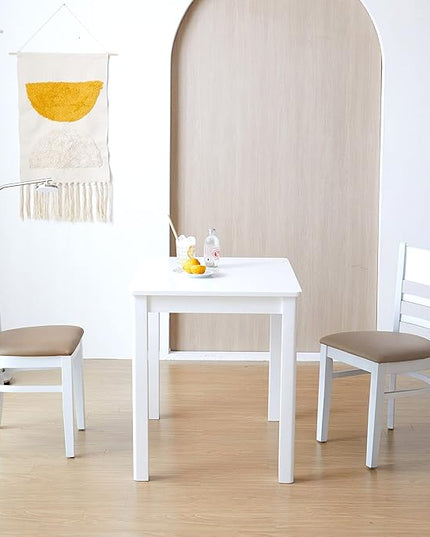 Livinia Cabin Dining Chair Set of 2, Solid Malaysian Oak PU Leather Upholstered Cushion Seat Wooden Ladder Back Side Chairs (White) Assembly Required - LeafyLoom