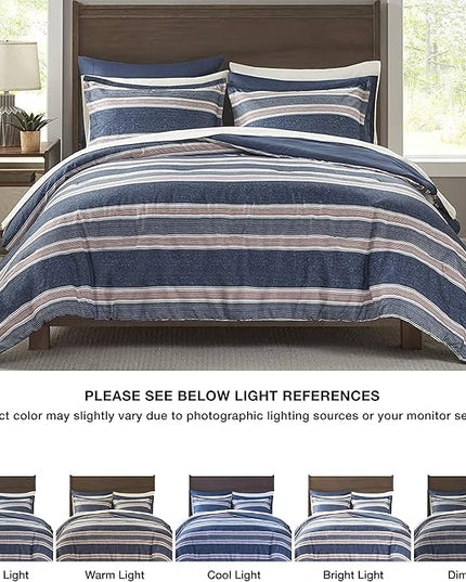 Comfort Spaces Bed in A Bag Comforter Set - College Dorm Room Essentials for Boys Men Bedding, Complete Dormitory Bedroom Pack And Sheet with 2 Side Pockets, Queen, Stripes Navy/Red - LeafyLoom