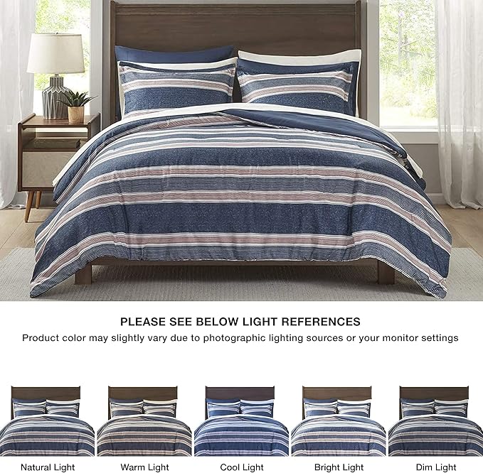 Comfort Spaces Bed in A Bag Comforter Set - College Dorm Room Essentials for Boys Men Bedding, Complete Dormitory Bedroom Pack And Sheet with 2 Side Pockets, Queen, Stripes Navy/Red - LeafyLoom