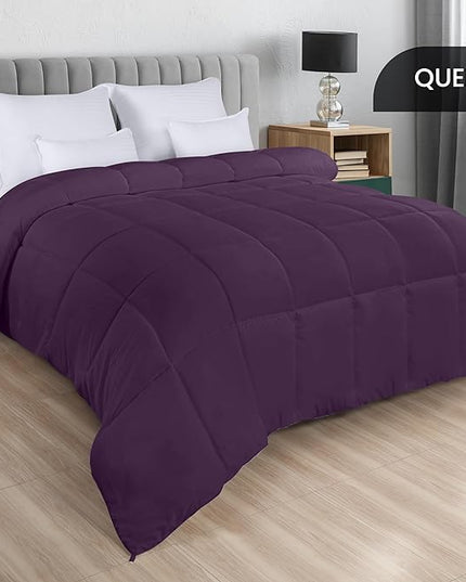 Utopia Bedding All Season 250 GSM Comforter - Plush Siliconized Fiberfill Comforters - Box Stitched (Plum, Queen) - LeafyLoom