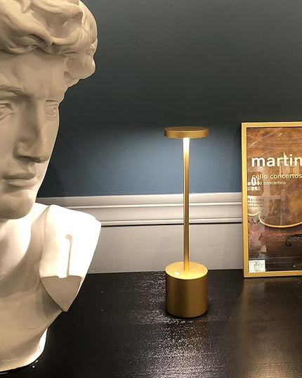 Cordless Table Lamp, Rechargeable LED Battery 6000mAh Metal USB Portable Powered Desk Lamp, 3 Levels Brightness Light for Restaurants Outdoor (13.25in Gold) - LeafyLoom