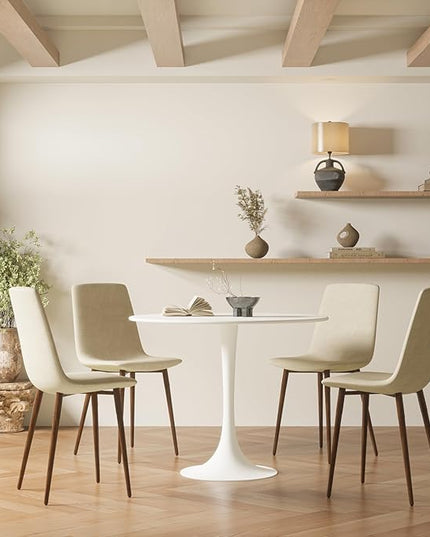 NicBex 31.5Inch Round Dining Table,Modern Kitchen Table with MDF White Tabletop and Pedestal Base for 2 to 4,Leisure Coffee Table for Kitchen,Small Space,Apartment and Living Room,Space-Saving,White - LeafyLoom