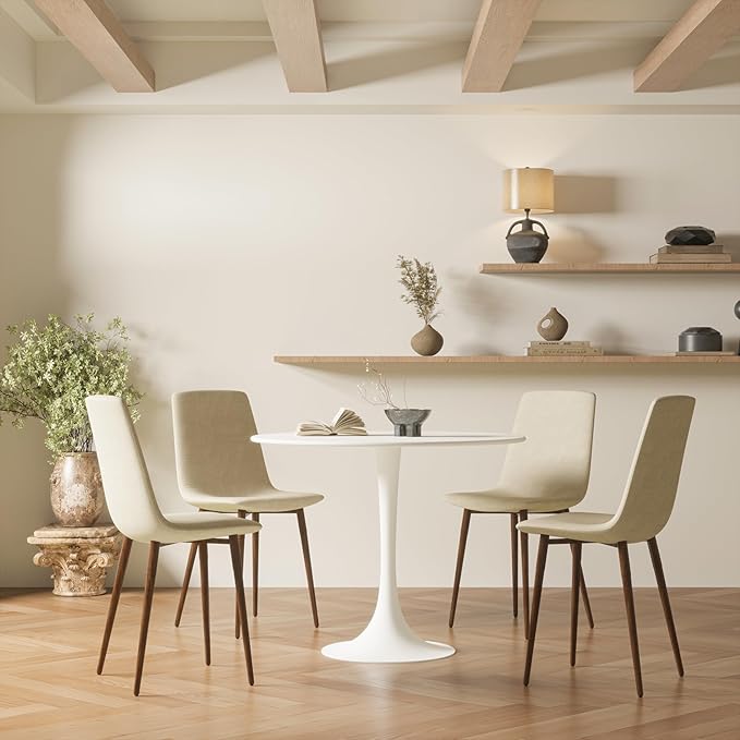NicBex 31.5Inch Round Dining Table,Modern Kitchen Table with MDF White Tabletop and Pedestal Base for 2 to 4,Leisure Coffee Table for Kitchen,Small Space,Apartment and Living Room,Space-Saving,White - LeafyLoom