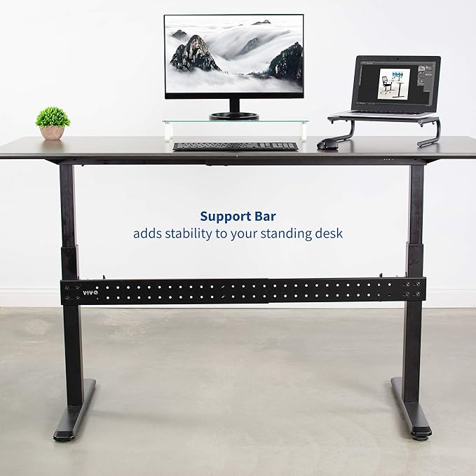 VIVO Black Universal Steel Clamp-on Desk Stabilizer Bar, 36 to 61.6 inch Bracket Support System for Sit to Stand Desk Frames, DESK-STB01B - LeafyLoom
