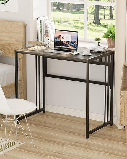 Folding Desk 32'' Computer Desk No Assembly Required Foldable Table Space Saving Writing Workstation for Home Office, Dark Grey - LeafyLoom