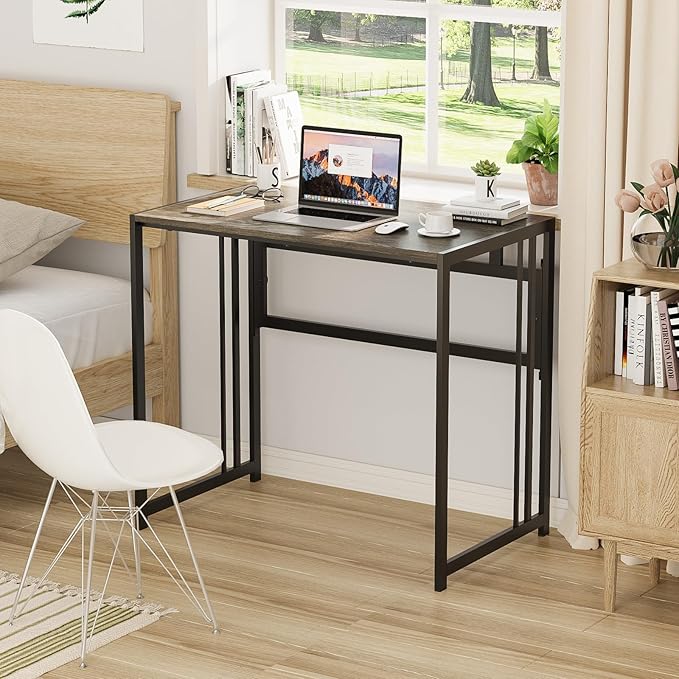 Folding Desk 32'' Computer Desk No Assembly Required Foldable Table Space Saving Writing Workstation for Home Office, Dark Grey - LeafyLoom