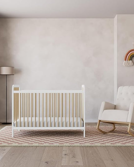 Storkcraft Pasadena 3-in-1 Convertible Crib (White with Driftwood) – GREENGUARD Gold Certified, Converts to Daybed and Toddler Bed, Fits Standard Full-Size Crib Mattress, Adjustable Mattress Height - LeafyLoom