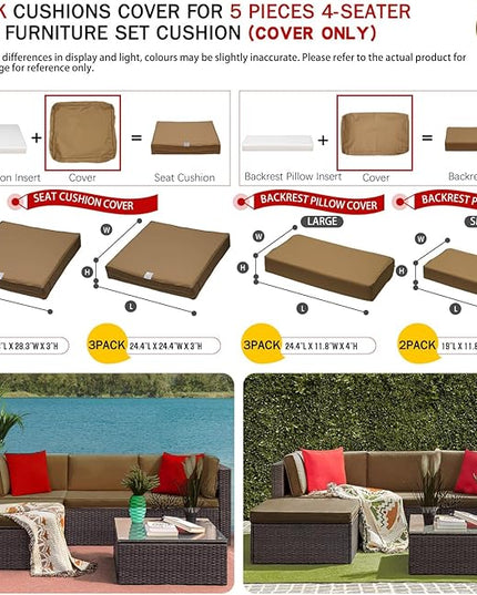 ClawsCover 9Pack Outdoor Seat and Back Cushions Replacement Covers Fit for 5 Pieces 4-Seater Wicker Rattan Patio Conversation Set Sectional Couch Furniture,Taupe-Include Covers Only(Small) - LeafyLoom