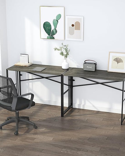 40 inch Folding Desk, Writing Gaming Computer Camping Desk, No Assembly Required Home Office Table, Black Oak - LeafyLoom