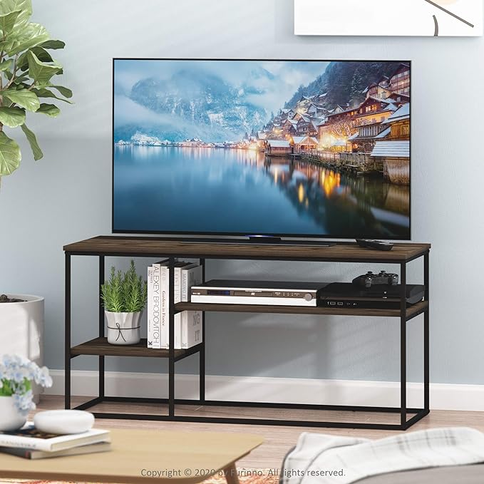 FURINNO Moretti Modern Lifestyle TV Stand, Columbia Walnut - LeafyLoom