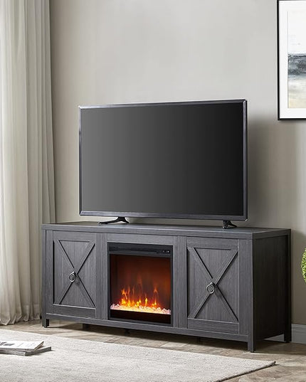 Henn&Hart Rectangular TV Stand with Crystal Fireplace for TV's up to 65" in Charcoal Gray, Electric Fireplace TV Stands for the Living Room - LeafyLoom