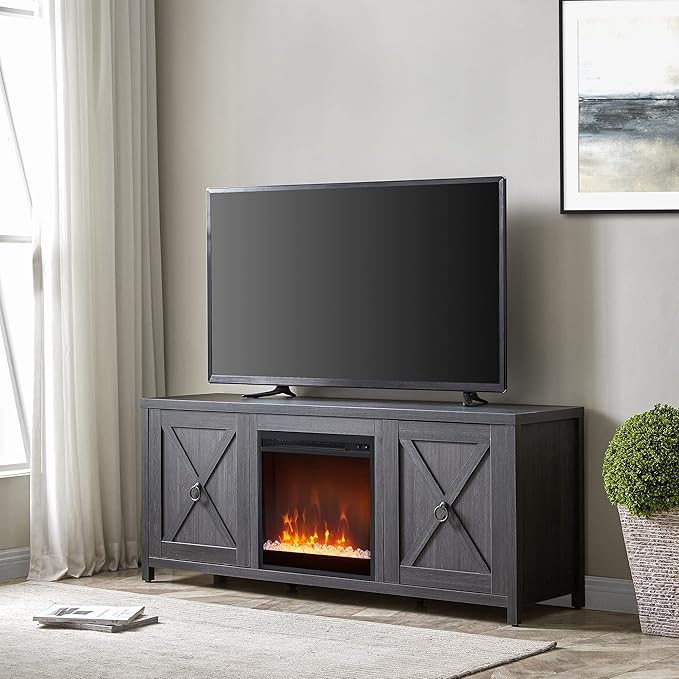 Henn&Hart Rectangular TV Stand with Crystal Fireplace for TV's up to 65" in Charcoal Gray, Electric Fireplace TV Stands for the Living Room - LeafyLoom