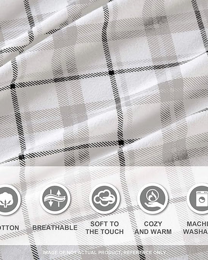 Comfort Spaces Cotton Flannel Breathable Warm Deep Pocket Sheets with Pillow Case Bedding, Cal King, Grey Plaid 4 Piece - LeafyLoom