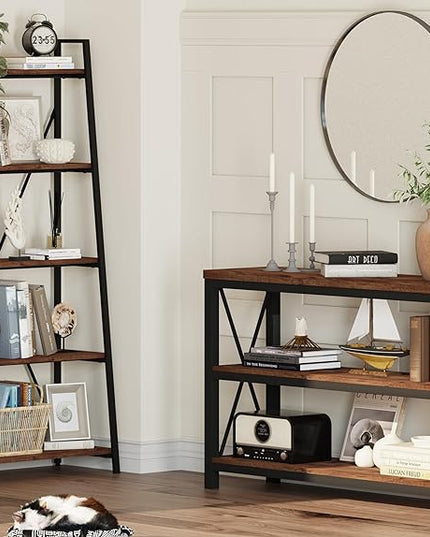 BON AUGURE Rustic Console Table Behind Couch, Industrial Entryway Table with Shelves, 3 Tier Sofa Table for Living Room (47 Inch, Rustic Oak) - LeafyLoom