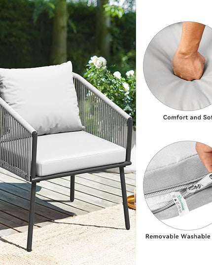 YITAHOME 4-Piece Patio Furniture Outdoor Bistro Set, All Weather Double Gray Rope Conversation Loveseat for Backyard, Balcony, Deck with Soft Cushions and Metal Table (Gray) - LeafyLoom
