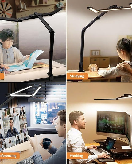 Desk Lamp with Hand-Sweep Sensor Desk Lamps for Home Office Desk Lamp with Clamp with 2 USB C+A Ports 24W LED Desk Light Clip On Desk Lamp with Timer, 3 Colors, 7 Brightness Dimmable Lamp For Desk - LeafyLoom