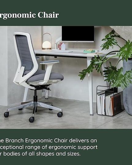 Branch Ergonomic Chair - A Versatile Desk Chair with Adjustable Lumbar Support, Breathable Mesh Backrest, and Smooth Wheels - Experience Optimal Comfort and Support - Graphite - White - LeafyLoom