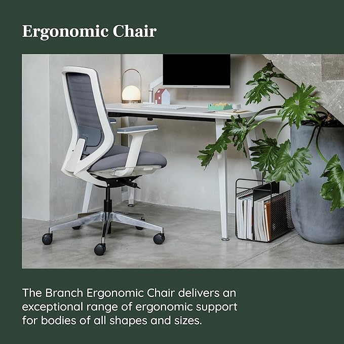 Branch Ergonomic Chair - A Versatile Desk Chair with Adjustable Lumbar Support, Breathable Mesh Backrest, and Smooth Wheels - Experience Optimal Comfort and Support - Graphite - White - LeafyLoom