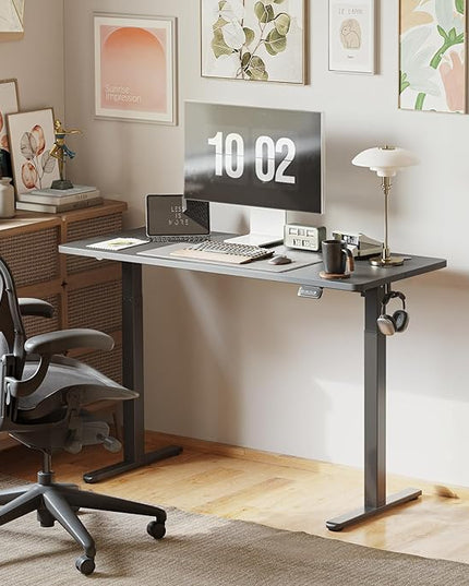 Cubiker 63 x 24 Inch Standing Desk, Stand up Height Adjustable Home Office Electric Table, Sit Stand Desk with Splice Board, Black Frame & Black Desktop - LeafyLoom