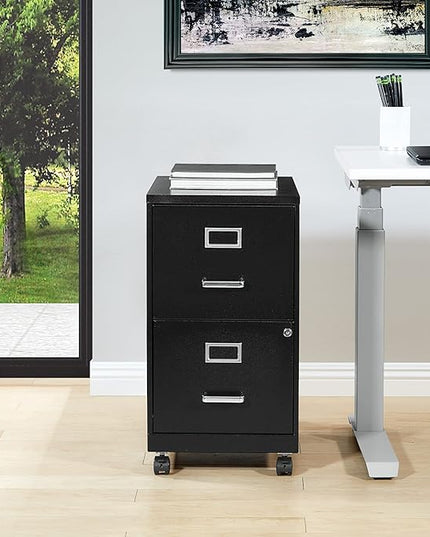 OSP Home Furnishings 2 Drawer Mobile Locking Metal File Cabinet, Black - LeafyLoom