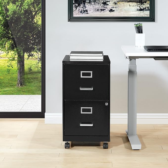OSP Home Furnishings 2 Drawer Mobile Locking Metal File Cabinet, Black - LeafyLoom