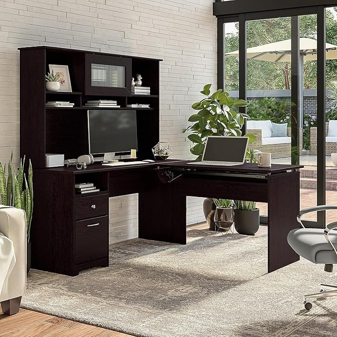 Bush Furniture Cabot 60W Computer Desk with Drawers, Espresso Oak (WC31860-03) - LeafyLoom
