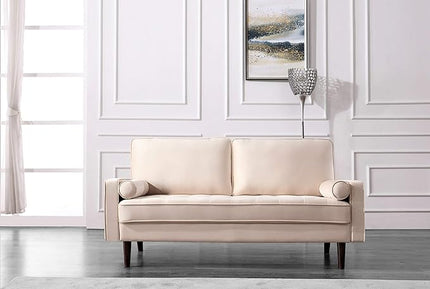Womble Velvet Upholstered Living Room Diamond Tufted Chesterfield Sofa with Gleaming Nailheads, Beige - LeafyLoom
