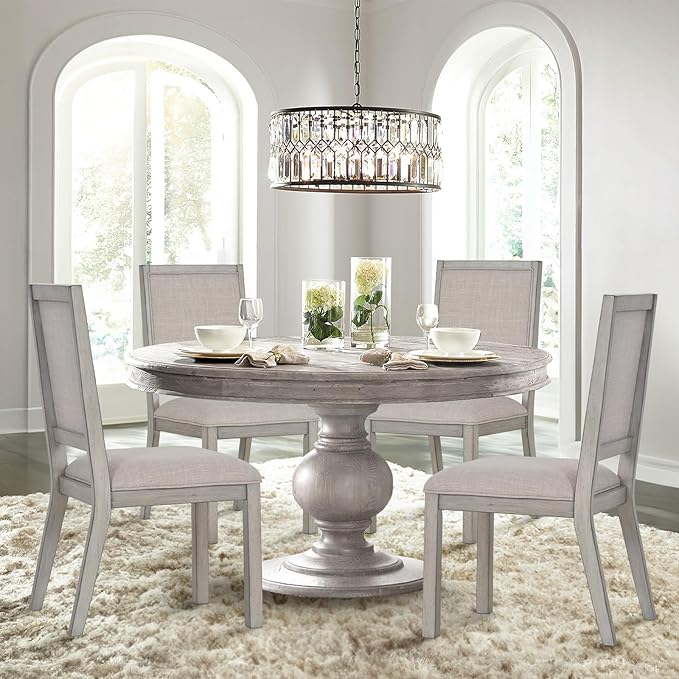 COLAMY Wood Dining Chairs Set of 4, Mid Century Modern Upholstered Kitchen Chairs,19 Inch Fabric Dining Chair with Back for Kitchen Dining Room,Grey - LeafyLoom