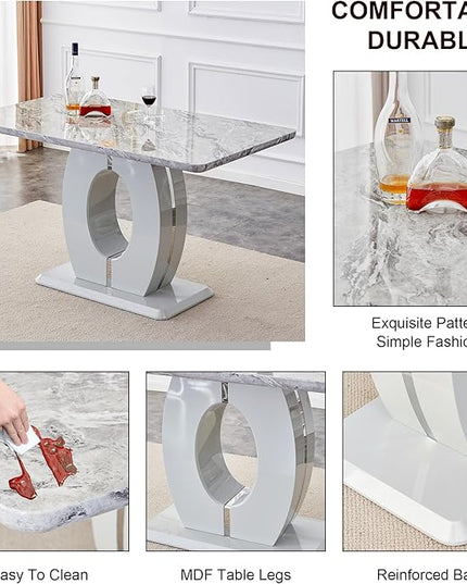 NicBex 63Inch Rectangular Dining Table,Modern Kitchen Table with Marble Patterned Tabletop for 6 to 8,Writing Table Desk,Large Dining Room Table for Kitchen,Meeting Room and Living Room,Grey - LeafyLoom