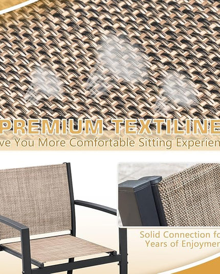 Greesum 4 Pieces Patio Furniture Set Outdoor Conversation Textilene Fabric Chairs for Lawn, Garden, Balcony, Poolside with A Glass Coffee Table, Beige - LeafyLoom