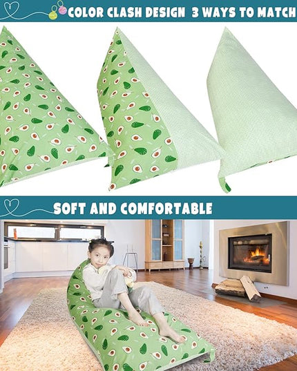 Stuffed Animal Storage Bean Bag Chair Cover, Cotton Green Avocado Plush Toy Storage Stuff and Sit Seat for Kids/Teens/Adults, 52" x 31" Extra Large Triangle Floor Sofa, 200L/52Gal, Cover Only - LeafyLoom