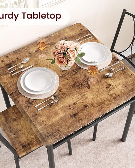 IDEALHOUSE Dining Table Set for 2, Kitchen Table and Chairs, Square Dining Room Table Set with 2 Metal and Wood Chairs, 3 Piece Dining Table Set for Small Spaces, Apartment, Rustic Brown - LeafyLoom