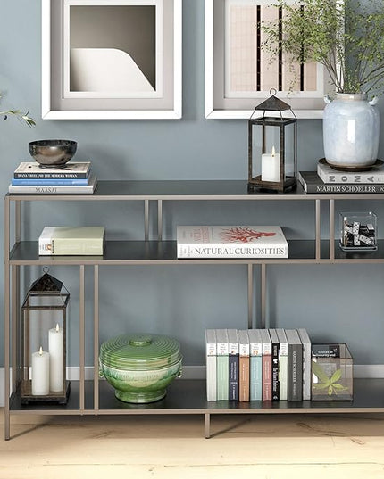 Henn&Hart 48" Wide Rectangular Console Table with Metal Shelves in Gunmetal Gray, Entryway Table, Accent Table for Living Room, Hallway - LeafyLoom