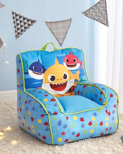 Idea Nuova Baby Shark Kids Mink Plush Bean Bag Chair with Piping & Top Carry Handle, Large - LeafyLoom