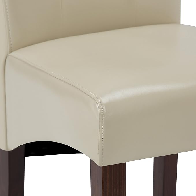 SIMPLIHOME Cosmopolitan Parson Dining Chair (Set of 2), Satin Cream Faux Leather and SOLID WOOD, Square, Upholstered, For the Dining Room, Contemporary Modern - LeafyLoom