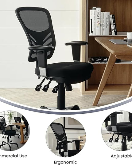 Flash Furniture Nicholas Mid-Back Black Mesh Multifunction Executive Swivel Ergonomic Office Chair with Adjustable Arms - LeafyLoom