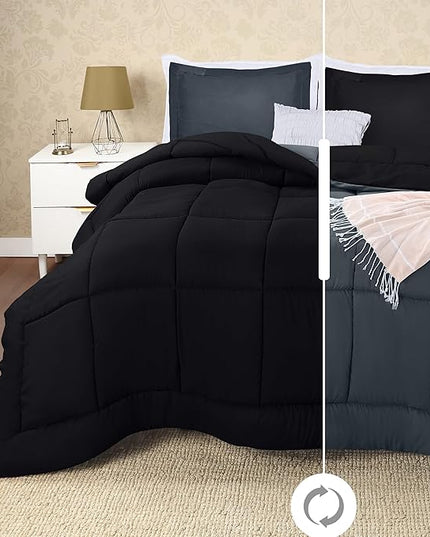Utopia Bedding Queen Size Comforter Set with 2 Pillow Shams, Bedding Comforter Sets, Down Alternative Reversible Black/Grey Comforter, Soft and Comfortable, Machine Washable - LeafyLoom