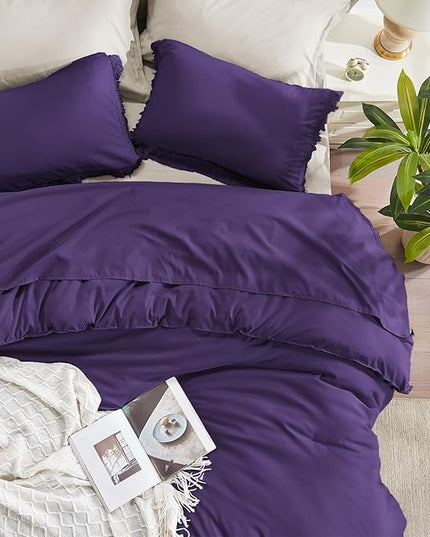 Andency Purple Comforter Set Full, 3 Pieces Boho Tassel Lightweight Bedding Comforter Sets, All Season Soft Fluffy Fringe Bed Set (79x90In Comforter & 2 Pillowcases) - LeafyLoom