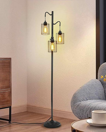 Floor lamp, 69 inch 3-Light Dimmable Farmhouse Floor Lamps for Living Room with 3 Free LED Edison Bulbs, Modern Industrial Vintage Corner Tall Tree Standing Floor Lamp for Bedroom Office - LeafyLoom