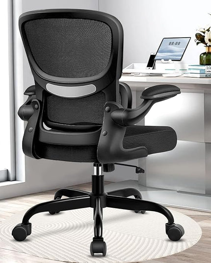Office Chair, Ergonomic Desk Chair with Lumbar Support and Adjustable Armrests, Comfy Desk Chair Breathable Mesh Mid Back Computer Chair, Reclining Office Chair for Home Office - Black - LeafyLoom