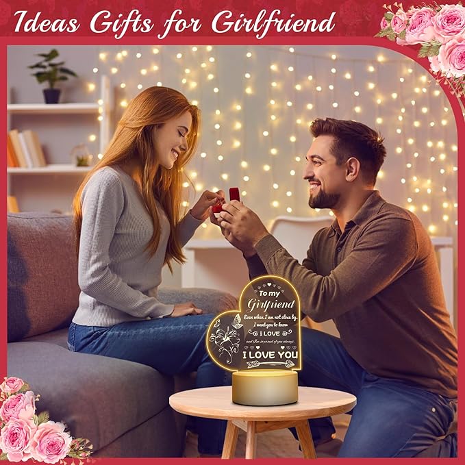 Linkax Romantic Gifts for Girlfriend, Birthday Gifts for Girlfriend from Boyfriend, Unique Heart-shaped Night Light with Love Quotes, I Love You Gift for Her, Anniversary Christmas Gift for Girlfriend - LeafyLoom