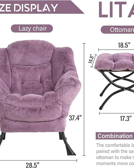 LITA Lazy Chair with Ottoman, Modern Accent Leisure Upholstered Sofa Chair, Lounge Reading Chair with Armrests and a Side Pocket for Living Room, Bedroom & Small Space - LeafyLoom